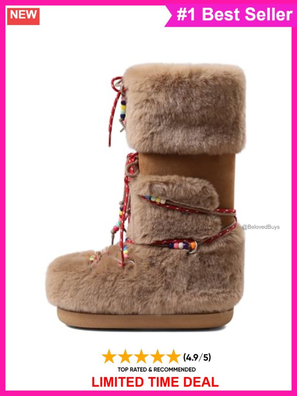 Faux Fur Knee High Winter Snow Boots Round Toe Lace-Up